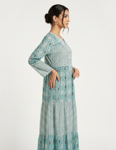 Vibrant Turquoise Tiered Embroidered Jalabiya