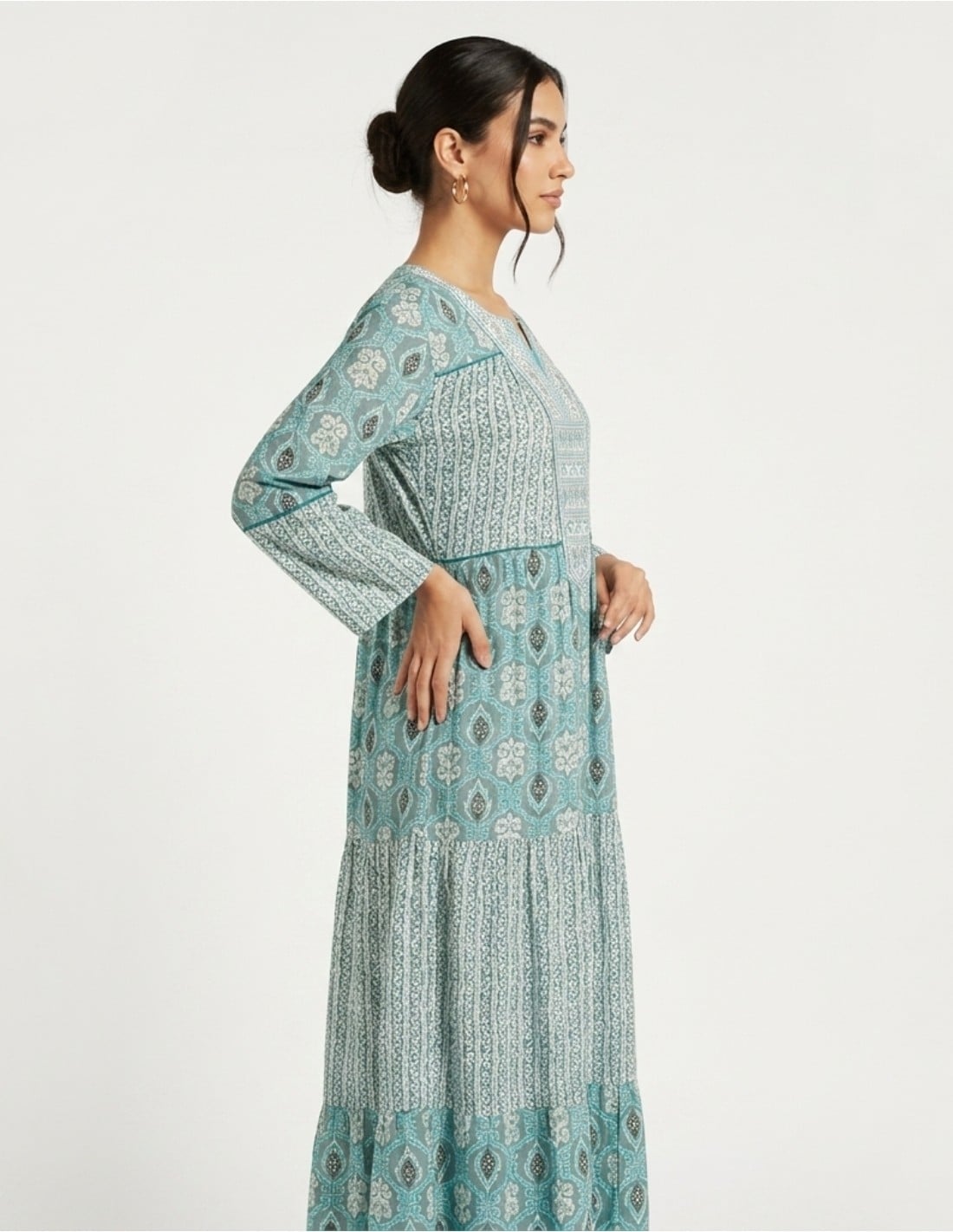 Vibrant Turquoise Tiered Embroidered Jalabiya