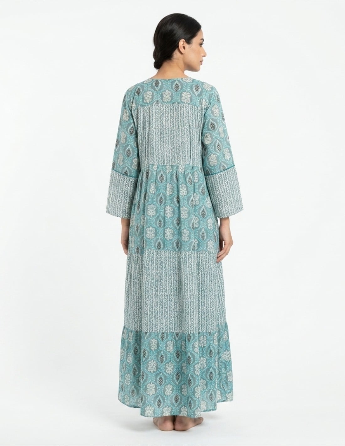 Vibrant Turquoise Tiered Embroidered Jalabiya