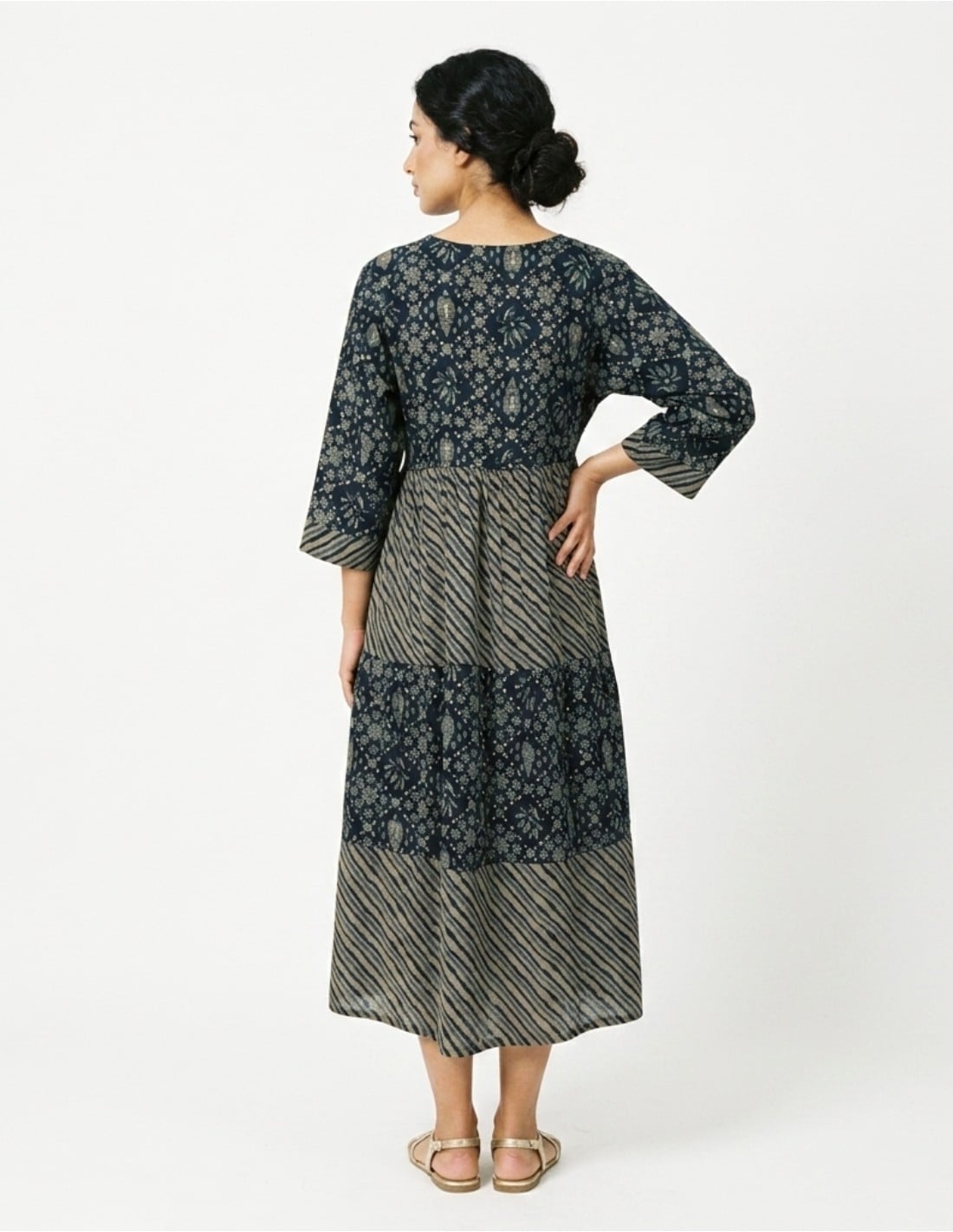 Tiered Floral Jalabiya with Embellished Neckline