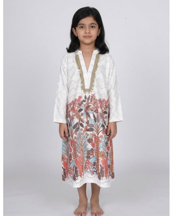 Kids Vibrant Forest Print Long Sleeve Jalabiya
