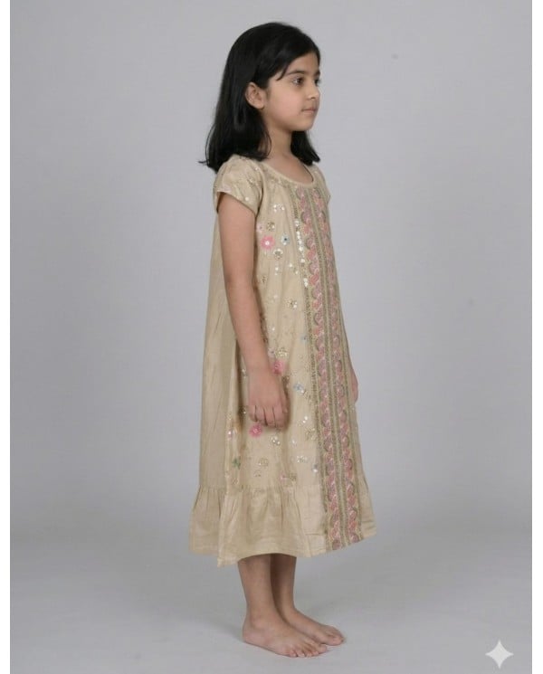 Shimmering Beige Sequin Girls Jalabiya