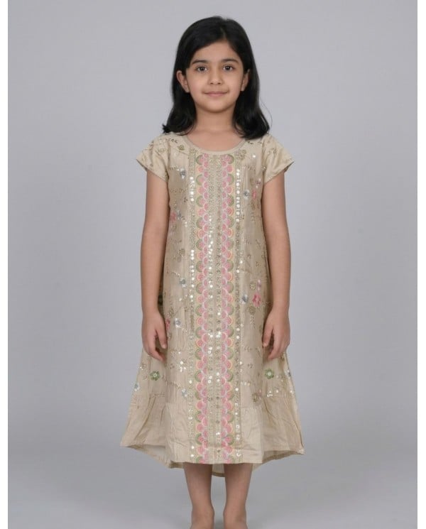 Shimmering Beige Sequin Girls Jalabiya