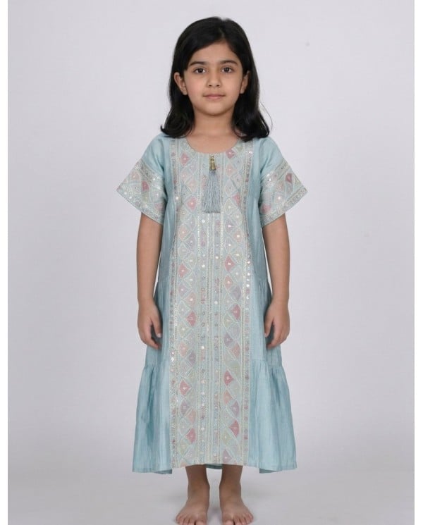 Graceful Aqua Blue Tasseled Kids Jalabiya