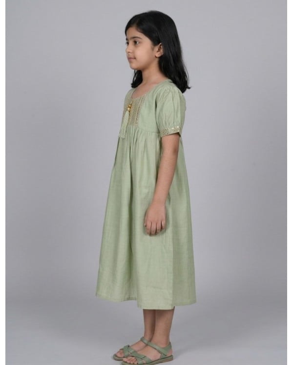 Kids Sage Green Tassel Jalabiya with Sparkle Embroidery